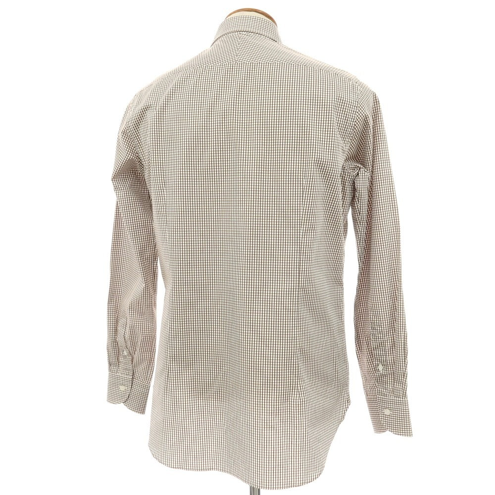 【中古】ビームスエフ BEAMS F コットン チェック セミワイドカラー ドレスシャツ ブラウンxホワイト【 40 】【 状態ランクB 】【 メンズ 】