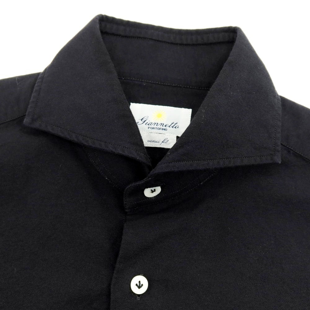 【中古】ジャンネット giannetto コットン ホリゾンタルカラー カジュアルシャツ ブラック【 38 】【 状態ランクB 】【 メンズ 】