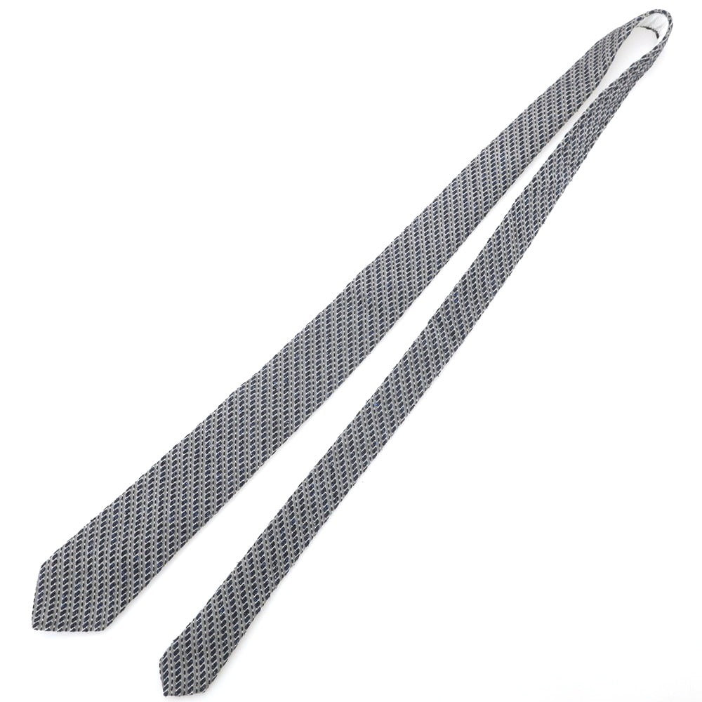 【中古】ブラックフリースバイ ブルックスブラザーズ BLACK FLEECE BY Brooks Brothers シルクコットン ストライプ柄ネクタイ グレーxネイビー【 状態ランクA 】【 メンズ 】