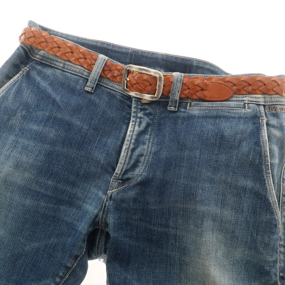 【中古】アンボワーズ AMBOISE レザー メッシュベルト ライトブラウンxシルバー【 80 】【 状態ランクB 】【 メンズ 】