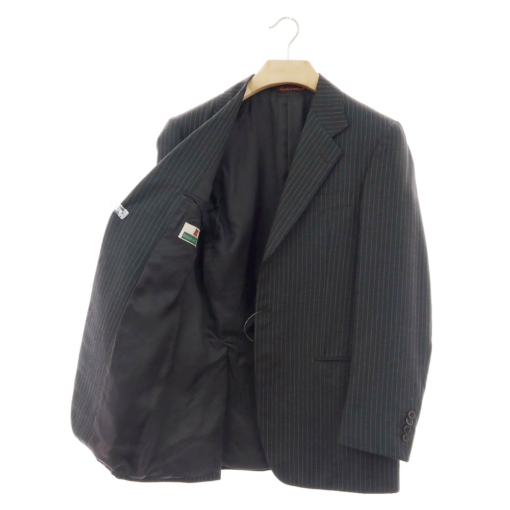 【中古】サルトリア パルテノペア Sartoria Partenopea ウール ストライプ 3つボタンスーツ ダークグレーxオレンジ【 46 】【 状態ランクB 】【 メンズ 】