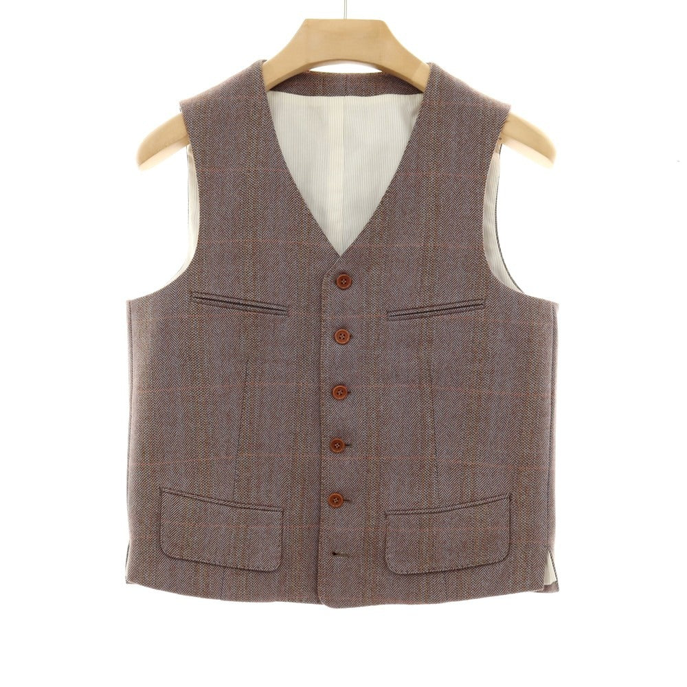 【中古】ラクアアンドシー lacquer&c スリーピース ウール 1つボタンスーツ グレーxブラウン【 表記なし(S位) 】【 状態ランクA 】【 メンズ 】