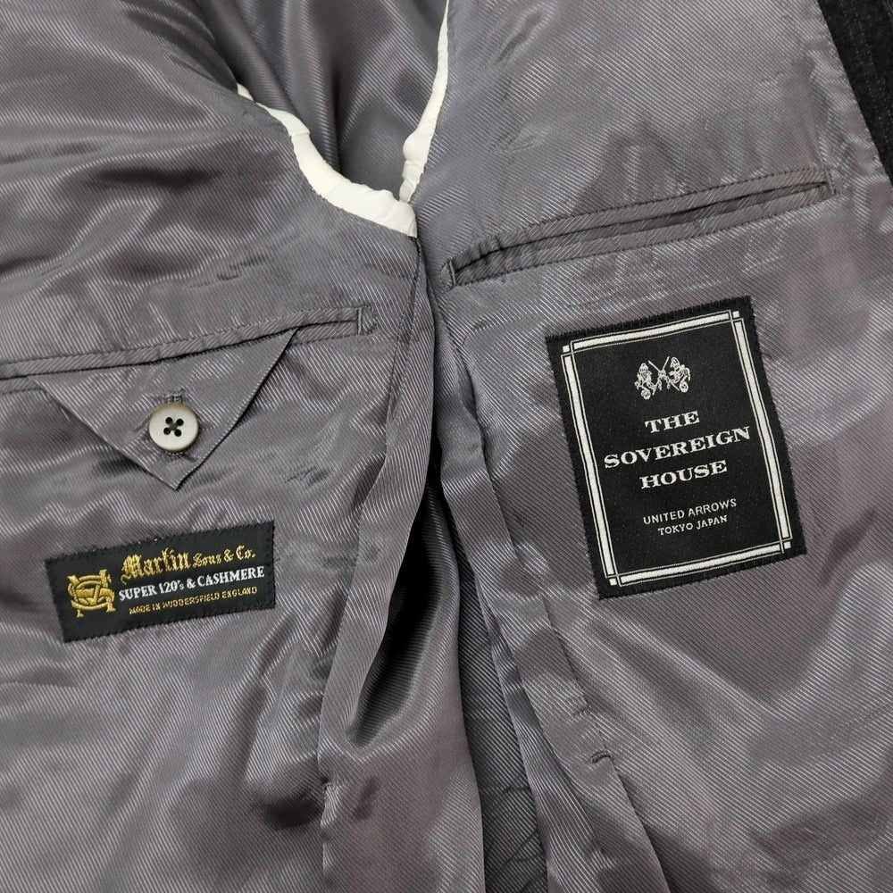 【中古】ソブリン SOVEREIGN SUPER120’Sウール&カシミヤ ストライプ 3つボタンスーツ ダークグレー【 46 】【 状態ランクD 】【 メンズ 】
