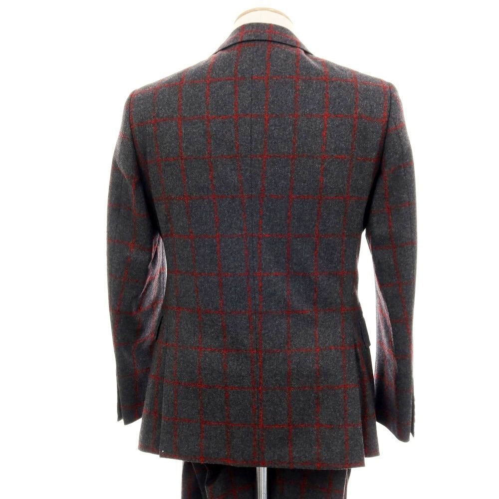 【中古】ユニバーサルランゲージ UNIVERSAL LANGUAGE ウール チェック スリーピース 2つボタンスーツ ダークグレーxレッド【 JK48/VE44/PT76 】【 状態ランクA 】【 メンズ 】