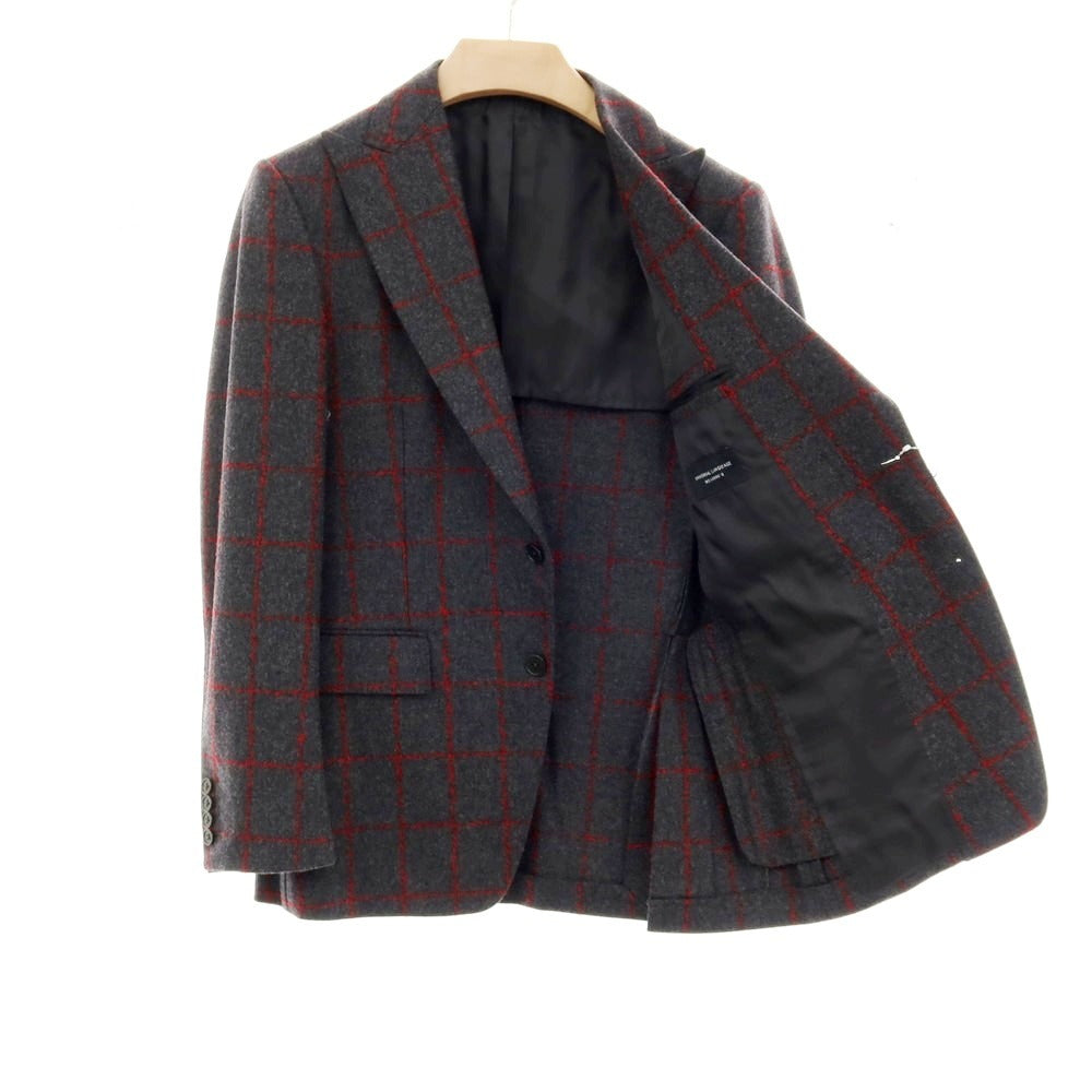 【中古】ユニバーサルランゲージ UNIVERSAL LANGUAGE ウール チェック スリーピース 2つボタンスーツ ダークグレーxレッド【 JK48/VE44/PT76 】【 状態ランクA 】【 メンズ 】