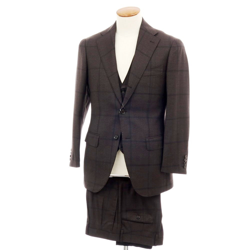 【中古】【未使用】ブリッラ ペル イル グスト Brilla per il gusto ウール チェック スリーピース 3つボタンスーツ ダークブラウンxブラック【 46 】【 状態ランクS 】【 メンズ 】