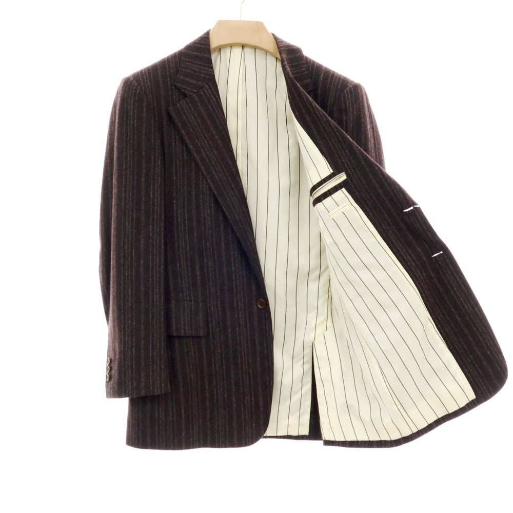 【中古】バセットウォーカー BASSETT WALKER ウール ストライプ スリーピース 2つボタンスーツ ダークブラウンxブラック【 46 】【 状態ランクC 】【 メンズ 】