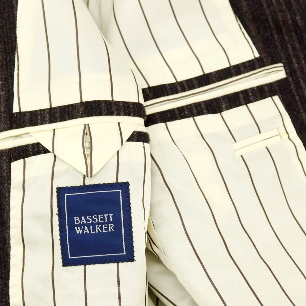 【中古】バセットウォーカー BASSETT WALKER ウール ストライプ スリーピース 2つボタンスーツ ダークブラウンxブラック【 46 】【 状態ランクC 】【 メンズ 】