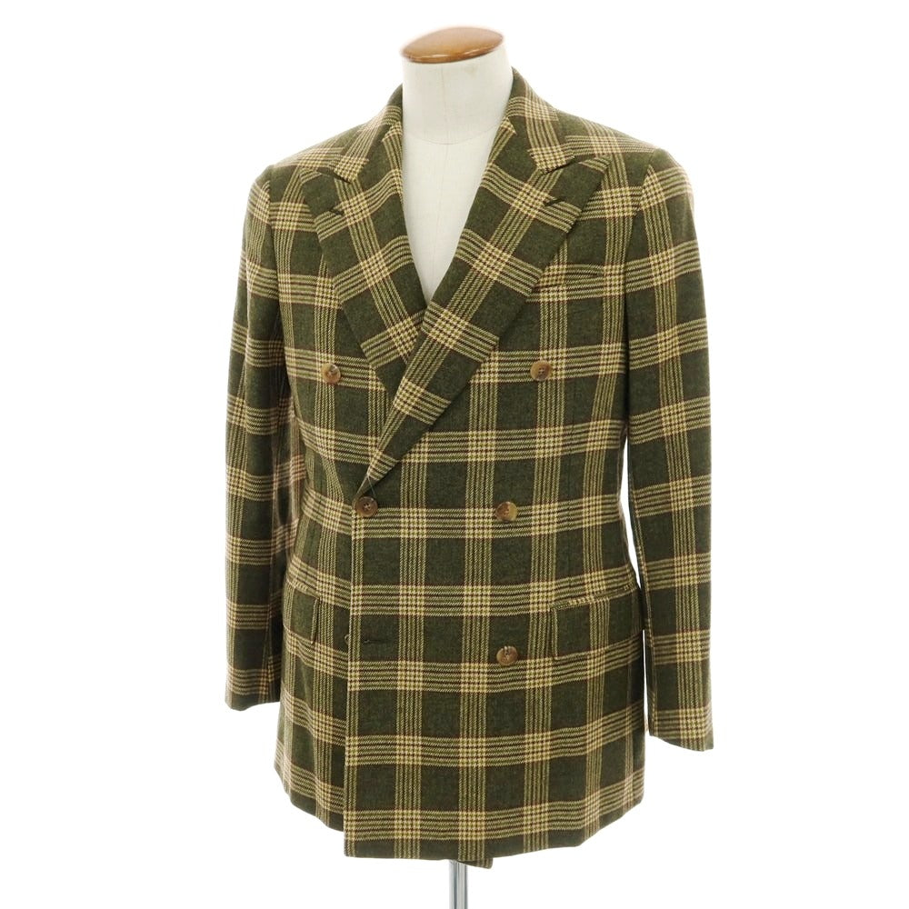 【中古】ベルベスト Belvest ウール チェック ダブル テーラードジャケット グリーン【 46 】【 状態ランクD 】【 メンズ 】