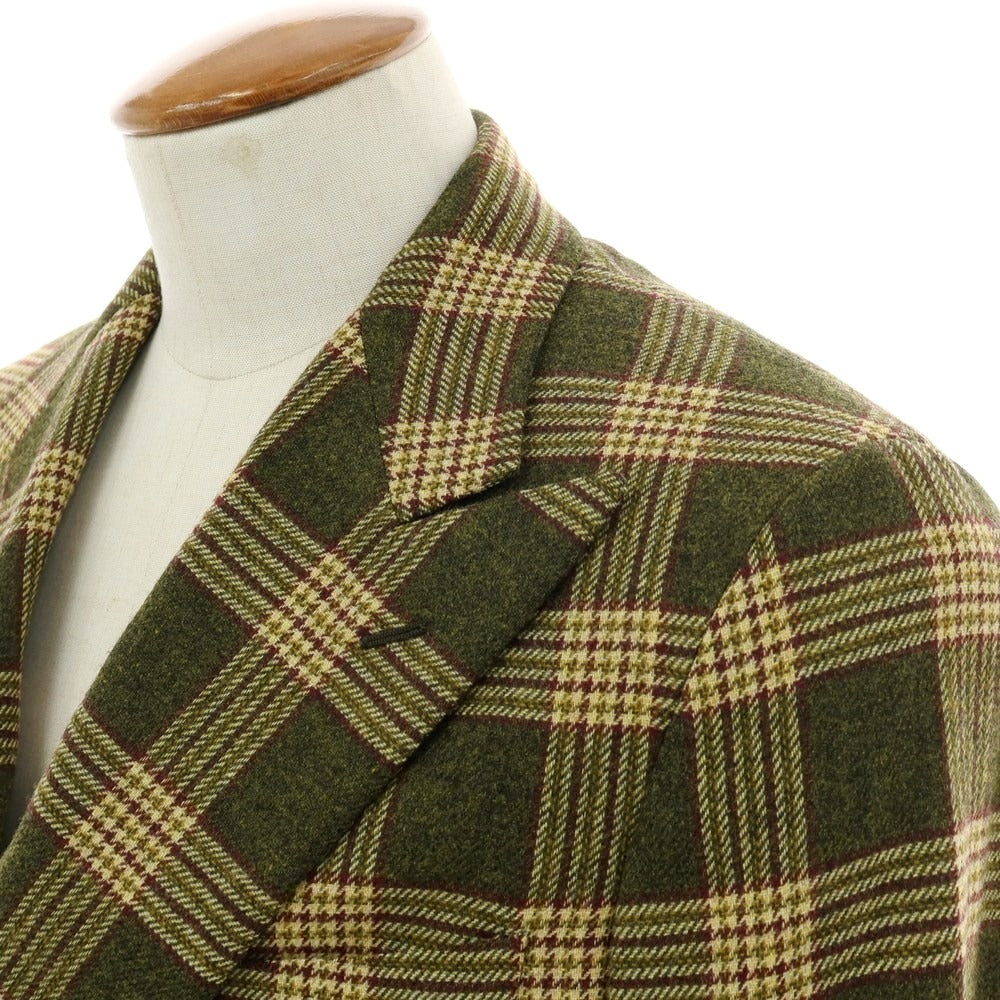 【中古】ベルベスト Belvest ウール チェック ダブル テーラードジャケット グリーン【 46 】【 状態ランクD 】【 メンズ 】