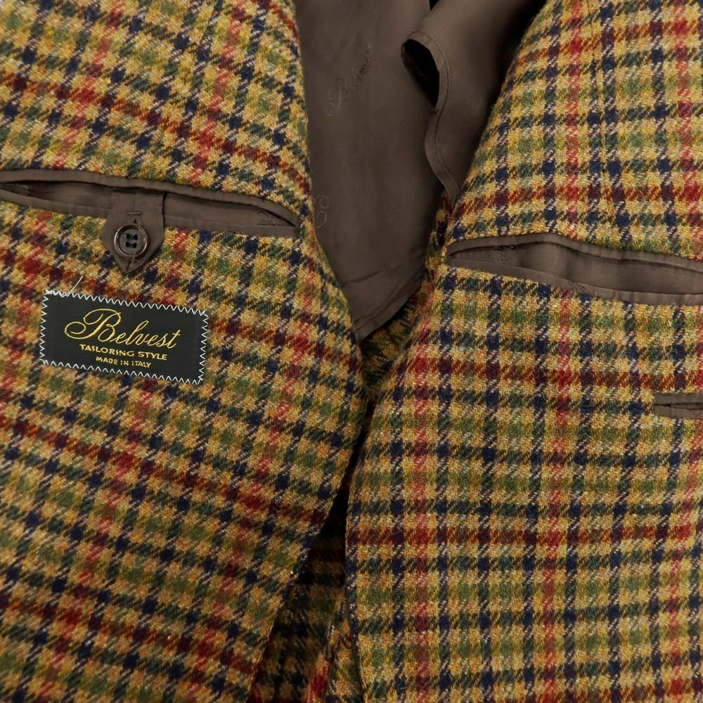 【中古】ベルベスト Belvest ウール チェック テーラードジャケット ブラウン【 46 】【 状態ランクD 】【 メンズ 】