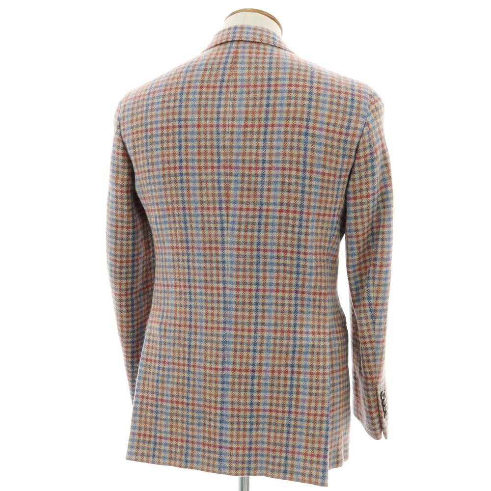 【中古】ボリオリ BOGLIOLI ウール チェック テーラードジャケット ベージュxブルー×レッド【 46 】【 状態ランクB 】【 メンズ 】