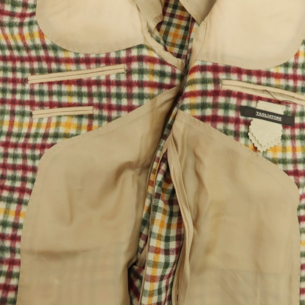 【中古】タリアトーレ TAGLIATORE ウールポリエステル チェック カジュアルジャケット ベージュ×ボルドーxグリーン系【 46 】【 状態ランクA 】【 メンズ 】
