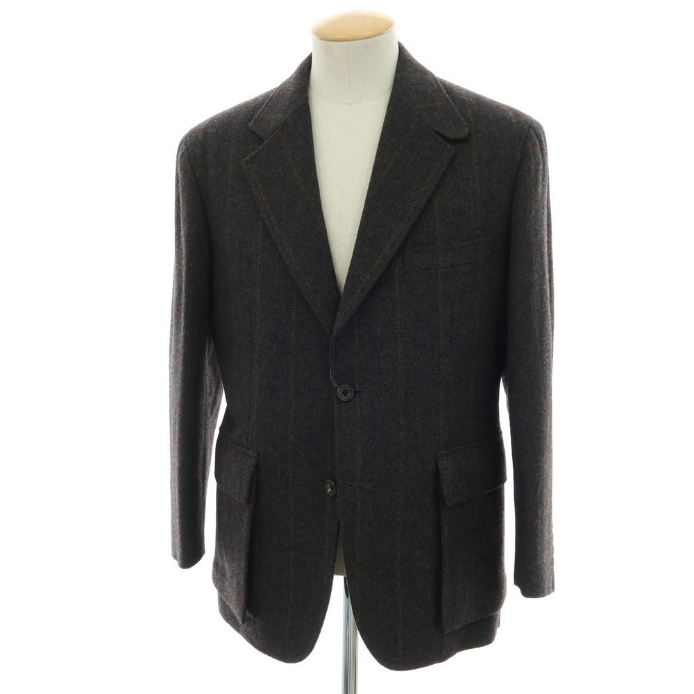 【中古】ポールスチュアート PAUL STUART ウール チェック テーラードジャケット ダークグレーxブラウン系【 S 】【 状態ランクB 】【 メンズ 】