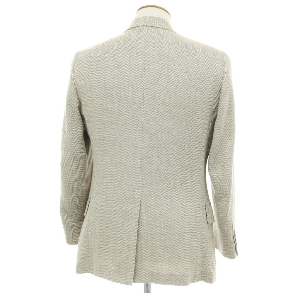 【中古】ポロ ラルフローレン Polo Ralph Lauren シルクリネンウール ヘリンボーン 3B テーラードジャケット グレーxライトベージュ【サイズA5】【 状態ランクB 】【 メンズ 】