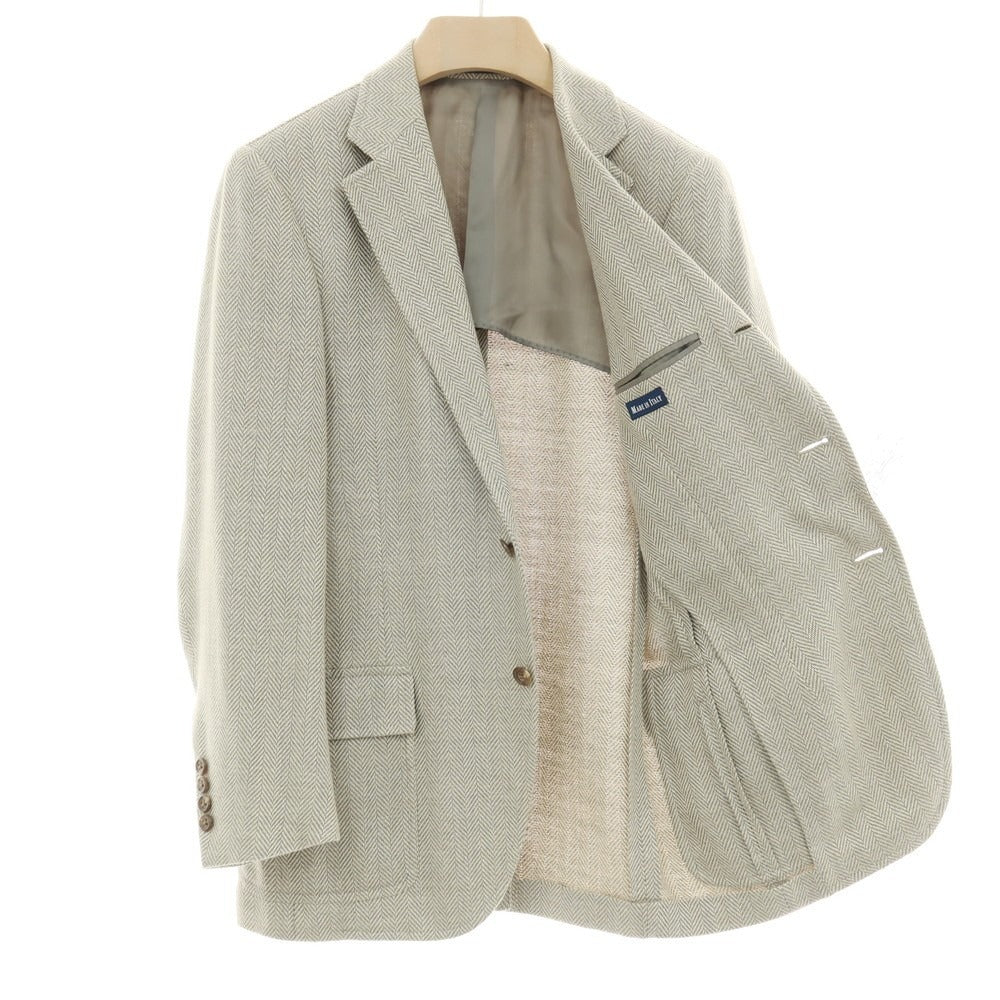【中古】ポロ ラルフローレン Polo Ralph Lauren シルクリネンウール ヘリンボーン 3B テーラードジャケット グレーxライトベージュ【サイズA5】【 状態ランクB 】【 メンズ 】