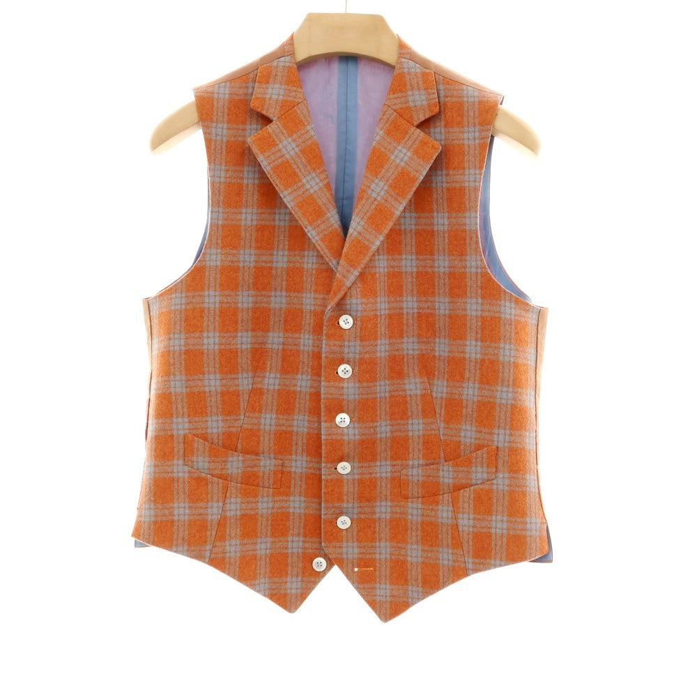 【中古】セイシェルズマインズ seychelles minds ツーピース ウール系 チェック 2B カジュアルジャケット オレンジ【 表記なし(L位) 】【 状態ランクB 】【 メンズ 】