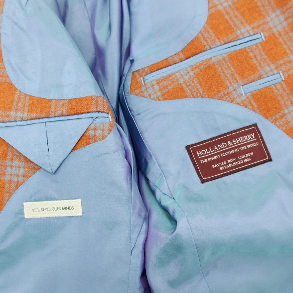 【中古】セイシェルズマインズ seychelles minds ツーピース ウール系 チェック 2B カジュアルジャケット オレンジ【 表記なし(L位) 】【 状態ランクB 】【 メンズ 】