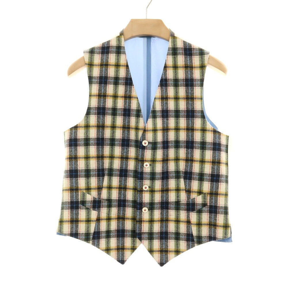 【中古】セイシェルズマインズ seychelles minds ツーピース ウール系 チェック 2B カジュアルジャケット アイボリーxマルチカラー【 表記なし(L位) 】【 状態ランクB 】【 メンズ 】