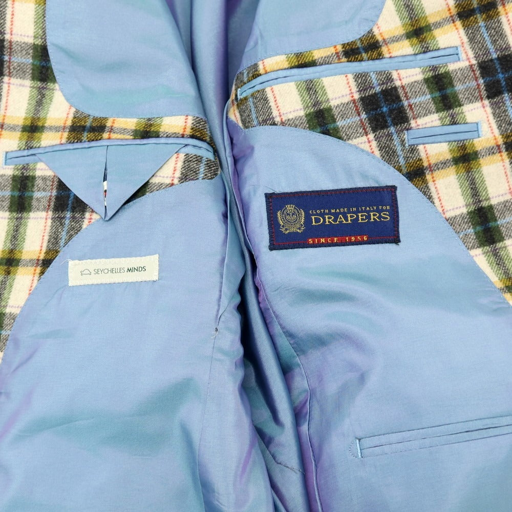 【中古】セイシェルズマインズ seychelles minds ツーピース ウール系 チェック 2B カジュアルジャケット アイボリーxマルチカラー【 表記なし(L位) 】【 状態ランクB 】【 メンズ 】