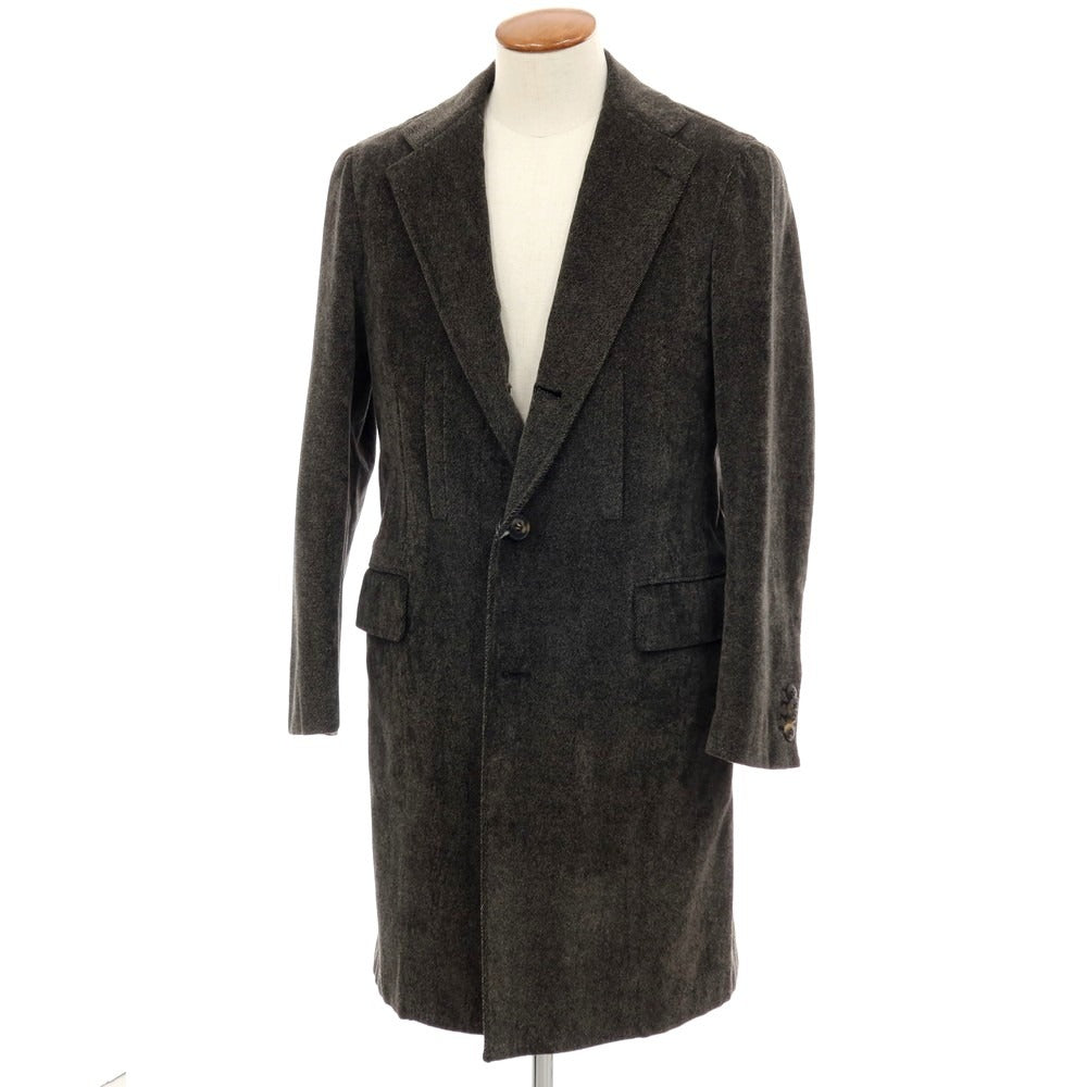 【中古】ルイジ ボレッリ Luigi Borrelli ベロアコットン チェスターフィールドコート グレーxブラック【 48 】【 状態ランクC 】【 メンズ 】
