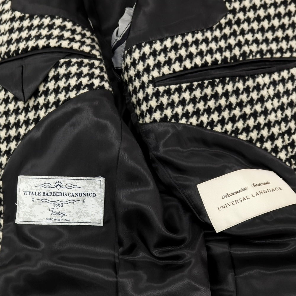 【中古】ユニバーサルランゲージ UNIVERSAL LANGUAGE ウール ハウンドトゥース柄 チェスターフィールドコート ブラックxホワイト【 M 】【 状態ランクA 】【 メンズ 】