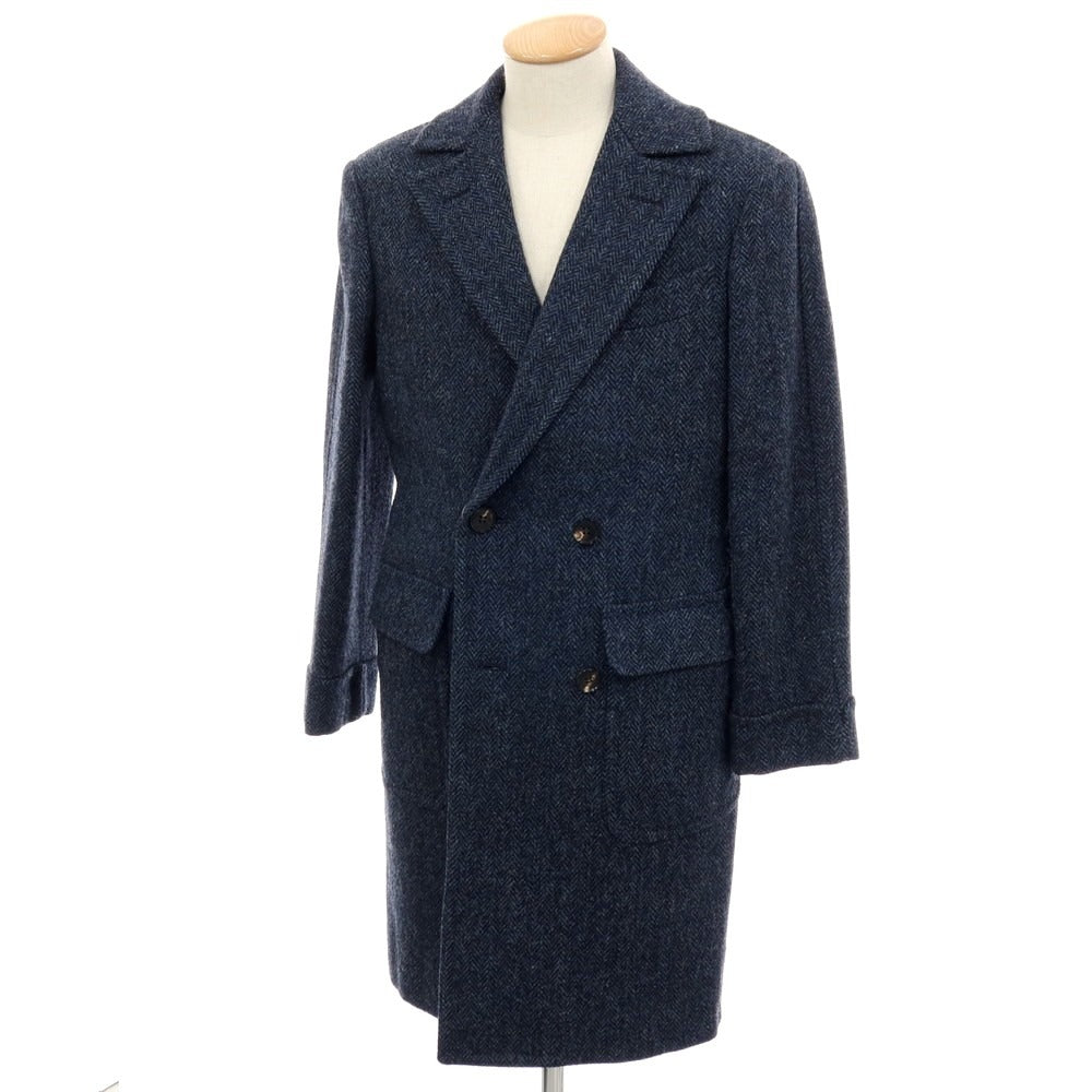 【中古】ラクアアンドシー lacquer&c ハリスツイード ダブルブレストポロコート ネイビー【 S 】【 状態ランクB 】【 メンズ 】