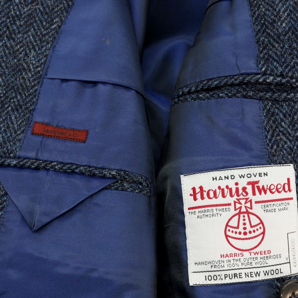 【中古】ラクアアンドシー lacquer&c ハリスツイード ダブルブレストポロコート ネイビー【 S 】【 状態ランクB 】【 メンズ 】