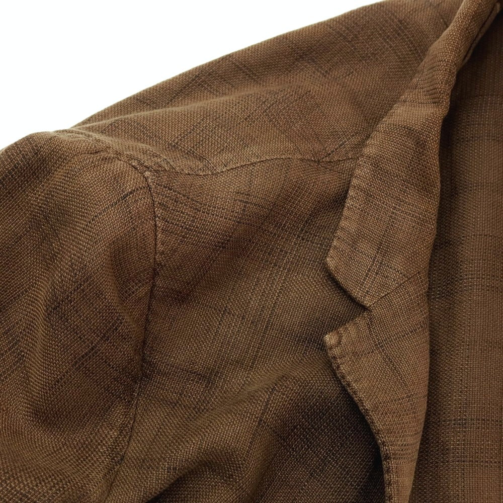 【中古】ラルディーニ LARDINI リネンコットン チェック 3B カジュアルジャケット アッシュブラウン系【サイズ44】【 状態ランクD 】【 メンズ 】