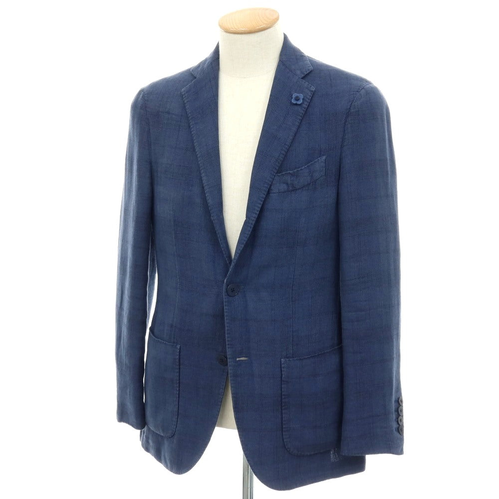 【中古】ラルディーニ LARDINI リネンコットン チェック 3B カジュアルジャケット ネイビーブルー【サイズ44】【 状態ランクC 】【 メンズ 】