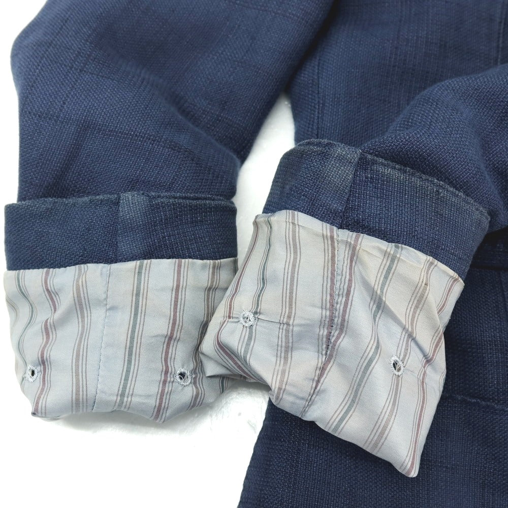 【中古】ラルディーニ LARDINI リネンコットン チェック 3B カジュアルジャケット ネイビーブルー【サイズ44】【 状態ランクC 】【 メンズ 】