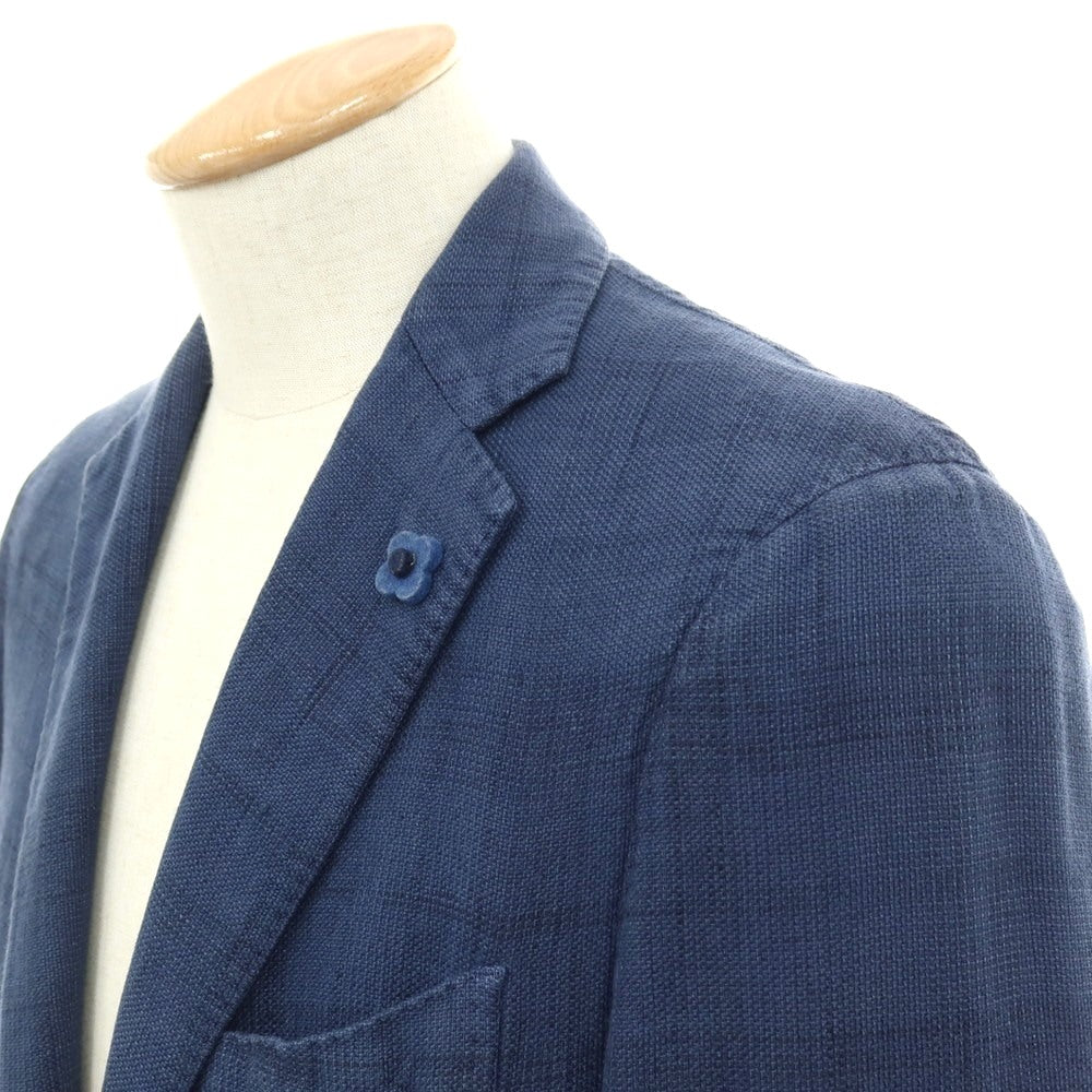 【中古】ラルディーニ LARDINI リネンコットン チェック 3B カジュアルジャケット ネイビーブルー【サイズ44】【 状態ランクC 】【 メンズ 】
