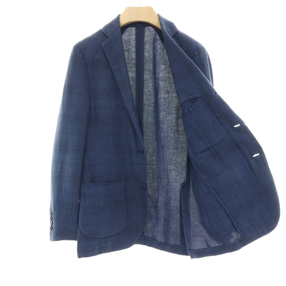 【中古】ラルディーニ LARDINI リネンコットン チェック 3B カジュアルジャケット ネイビーブルー【サイズ44】【 状態ランクC 】【 メンズ 】