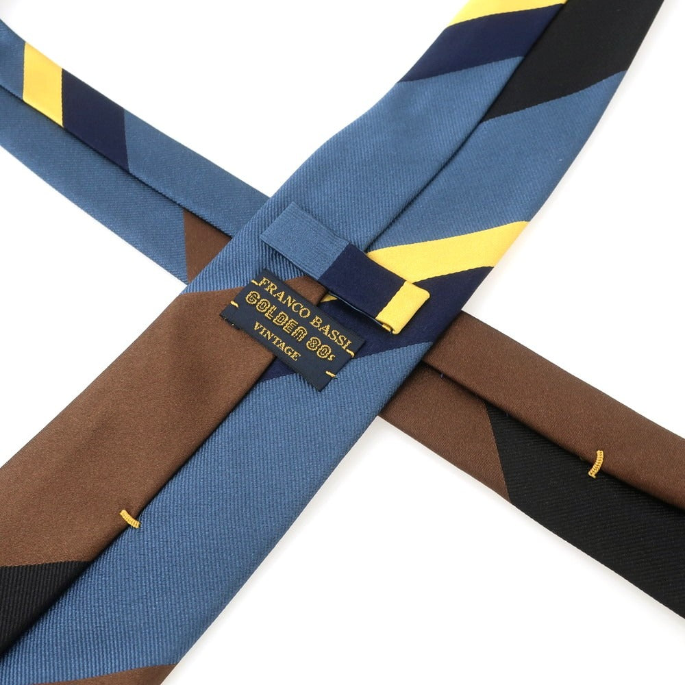 【中古】フランコバッシ FRANCO BASSI シルク ストライプ柄ネクタイ ブラウンxネイビー系【 状態ランクA 】【 メンズ 】