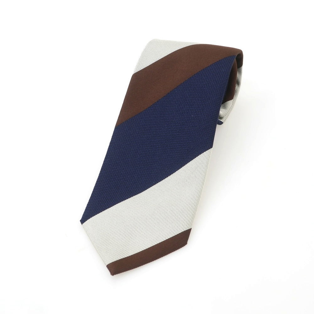 【中古】フランコバッシ FRANCO BASSI シルク ストライプ柄ネクタイ ネイビーxブラウン【 状態ランクB 】【 メンズ 】