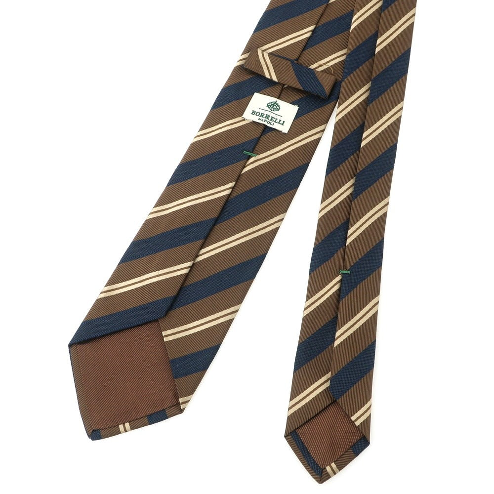 【中古】ルイジ ボレッリ Luigi Borrelli シルク ストライプ柄ネクタイ ブラウンxネイビー【 状態ランクB 】【 メンズ 】