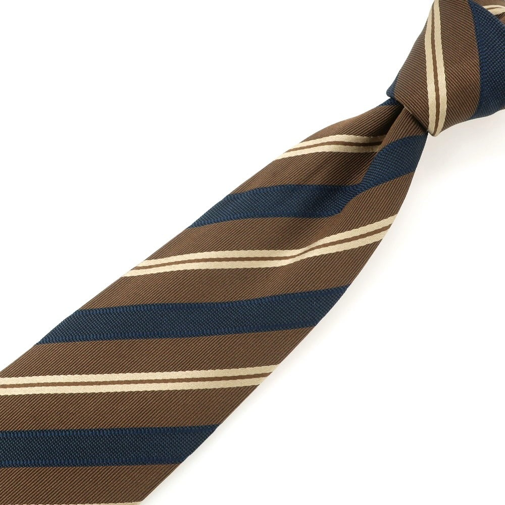 【中古】ルイジ ボレッリ Luigi Borrelli シルク ストライプ柄ネクタイ ブラウンxネイビー【 状態ランクB 】【 メンズ 】