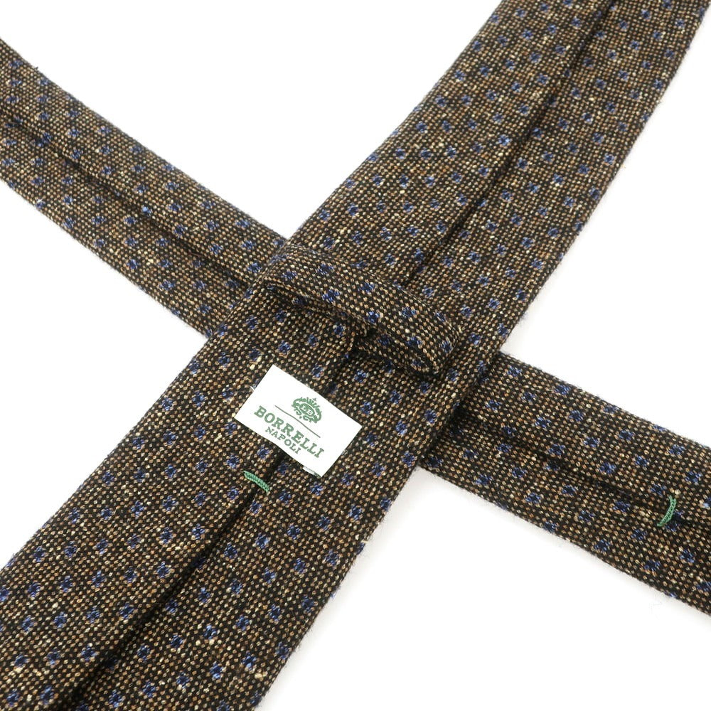 【中古】ルイジ ボレッリ Luigi Borrelli ウールシルク ドット柄ネクタイ ブラウンxネイビー系【 状態ランクB 】【 メンズ 】