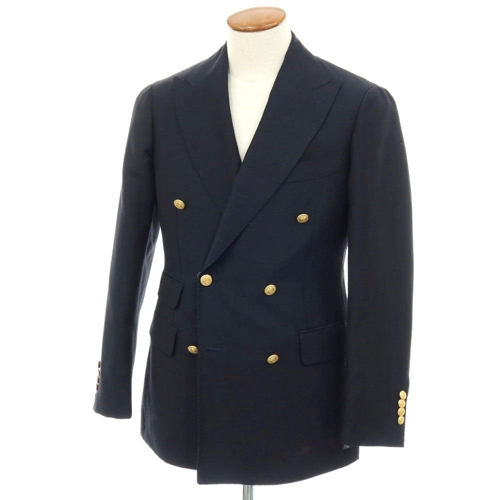 【中古】ビームスエフ BEAMS F ウールリネンモヘヤ ダブル6B ブレザー テーラードジャケット ダークネイビー【サイズ46】【 状態ランクC 】【 メンズ 】