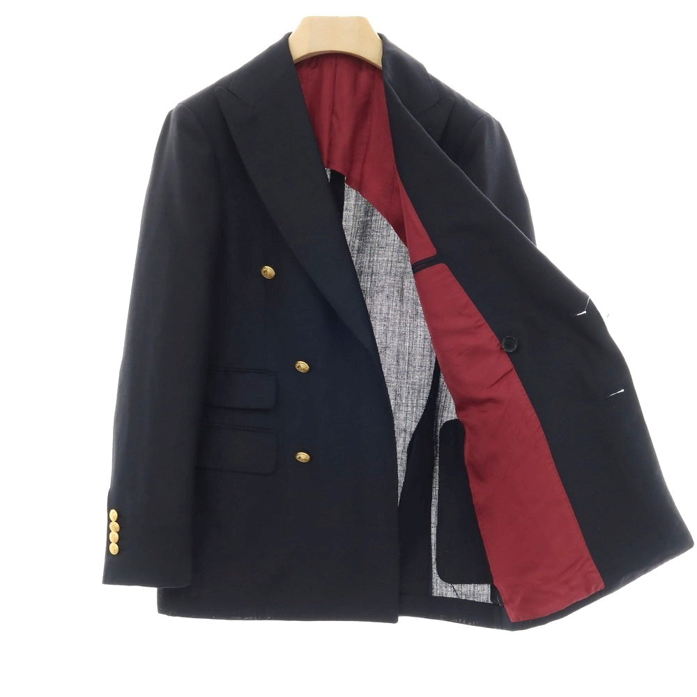 【中古】ビームスエフ BEAMS F ウールリネンモヘヤ ダブル6B ブレザー テーラードジャケット ダークネイビー【サイズ46】【 状態ランクC 】【 メンズ 】