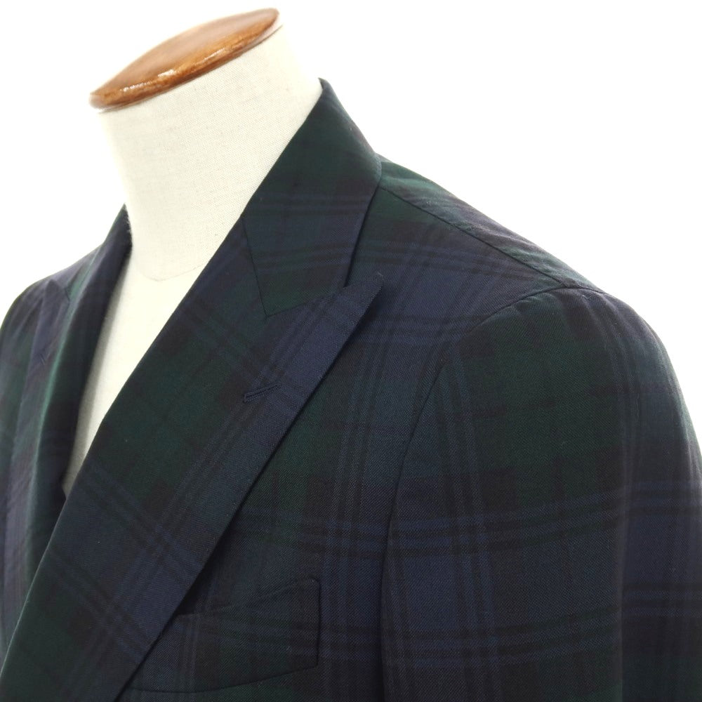 【中古】ビームスエフ BEAMS F ウール チェック ダブル6B テーラードジャケット ネイビーxグリーン【サイズ46】【 状態ランクC 】【 メンズ 】