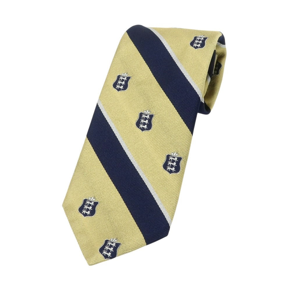 【中古】ブロックルハースト BROCKLEHURST クレスト シルク ストライプ柄ネクタイ ゴールドxネイビー【 状態ランクA 】【 メンズ 】