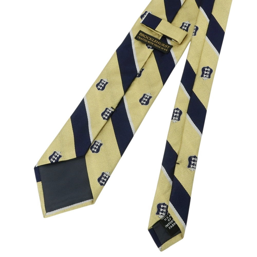 【中古】ブロックルハースト BROCKLEHURST クレスト シルク ストライプ柄ネクタイ ゴールドxネイビー【 状態ランクA 】【 メンズ 】