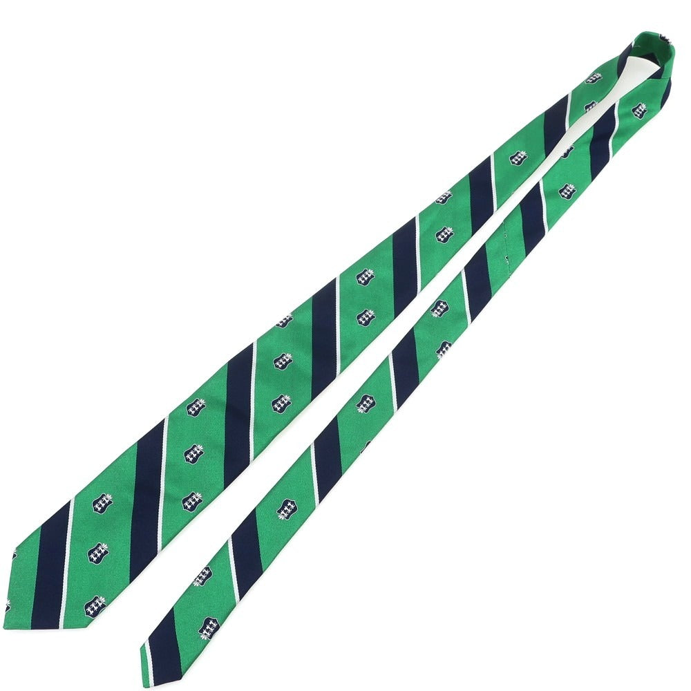 【中古】ブロックルハースト BROCKLEHURST クレスト シルク ストライプ柄ネクタイ グリーンxネイビー【 状態ランクA 】【 メンズ 】