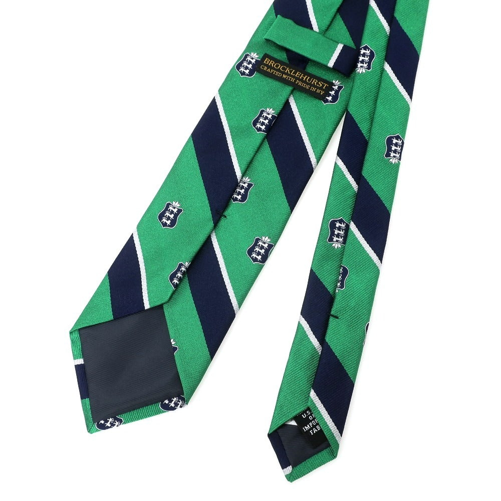 【中古】ブロックルハースト BROCKLEHURST クレスト シルク ストライプ柄ネクタイ グリーンxネイビー【 状態ランクA 】【 メンズ 】