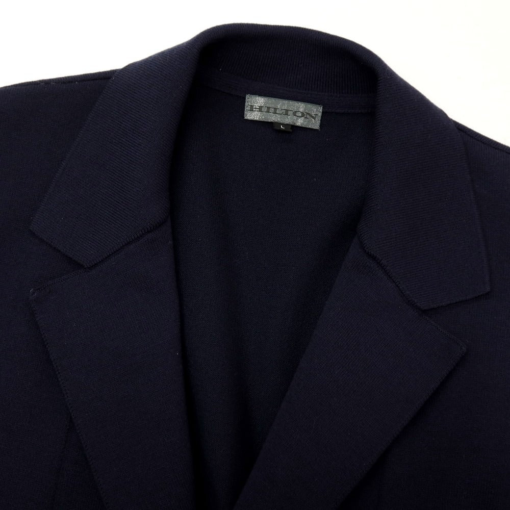 【中古】ヒルトン HILTON コットンポリエステルジャージー ダブル ニットジャケット ネイビー【サイズL】【 状態ランクB 】【 メンズ 】
