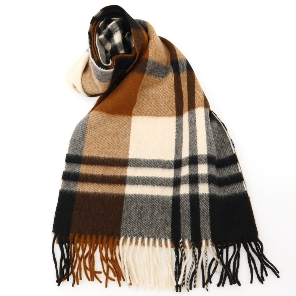 【中古】ジョシュアエリス Joshua Ellis カシミヤ チェック マフラー ライトブラウンxブラック【 状態ランクB 】【 メンズ 】