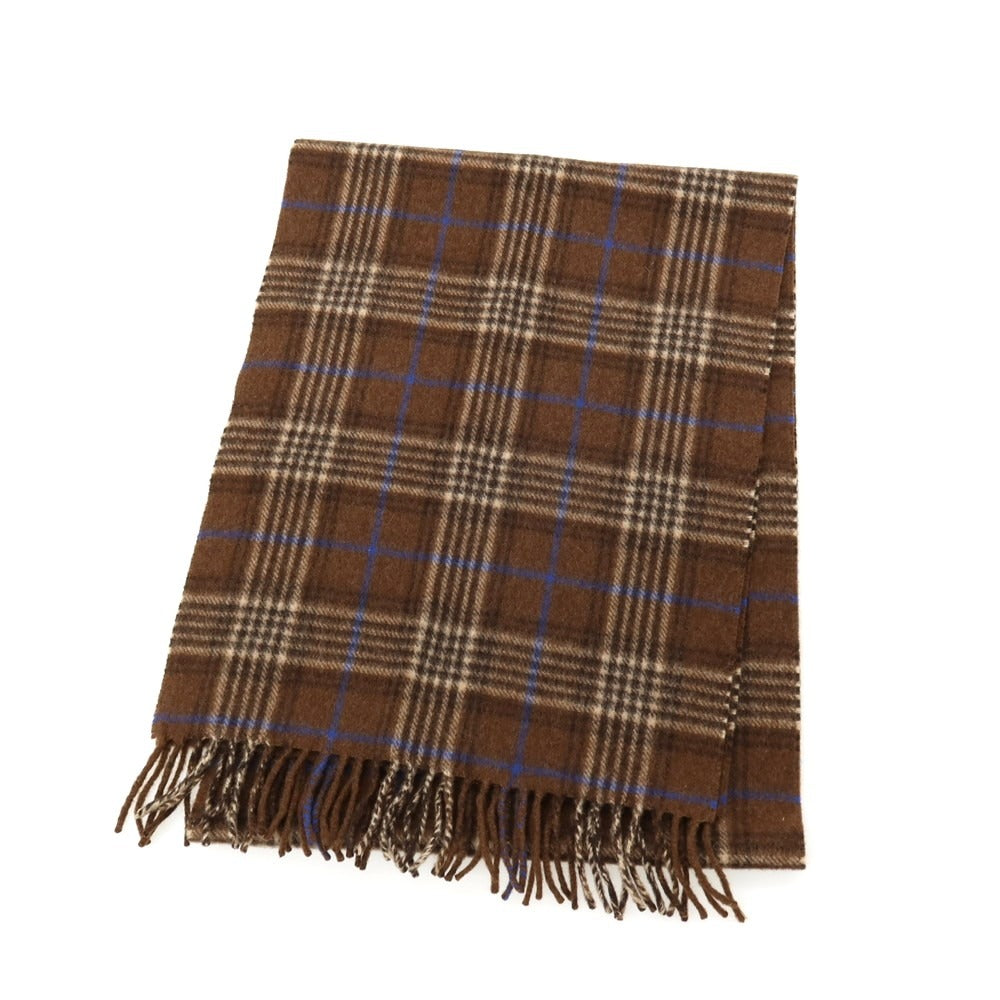 【中古】ジョシュアエリス Joshua Ellis カシミヤ チェック マフラー ブラウンxブルー【 状態ランクB 】【 メンズ 】