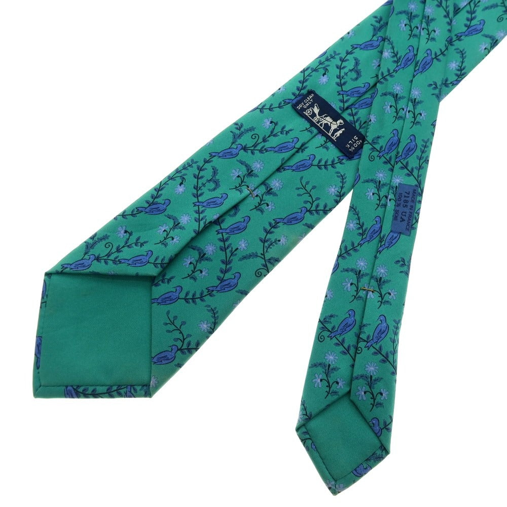 【中古】エルメス HERMES シルク プリントネクタイ グリーン【 状態ランクC 】【 メンズ 】