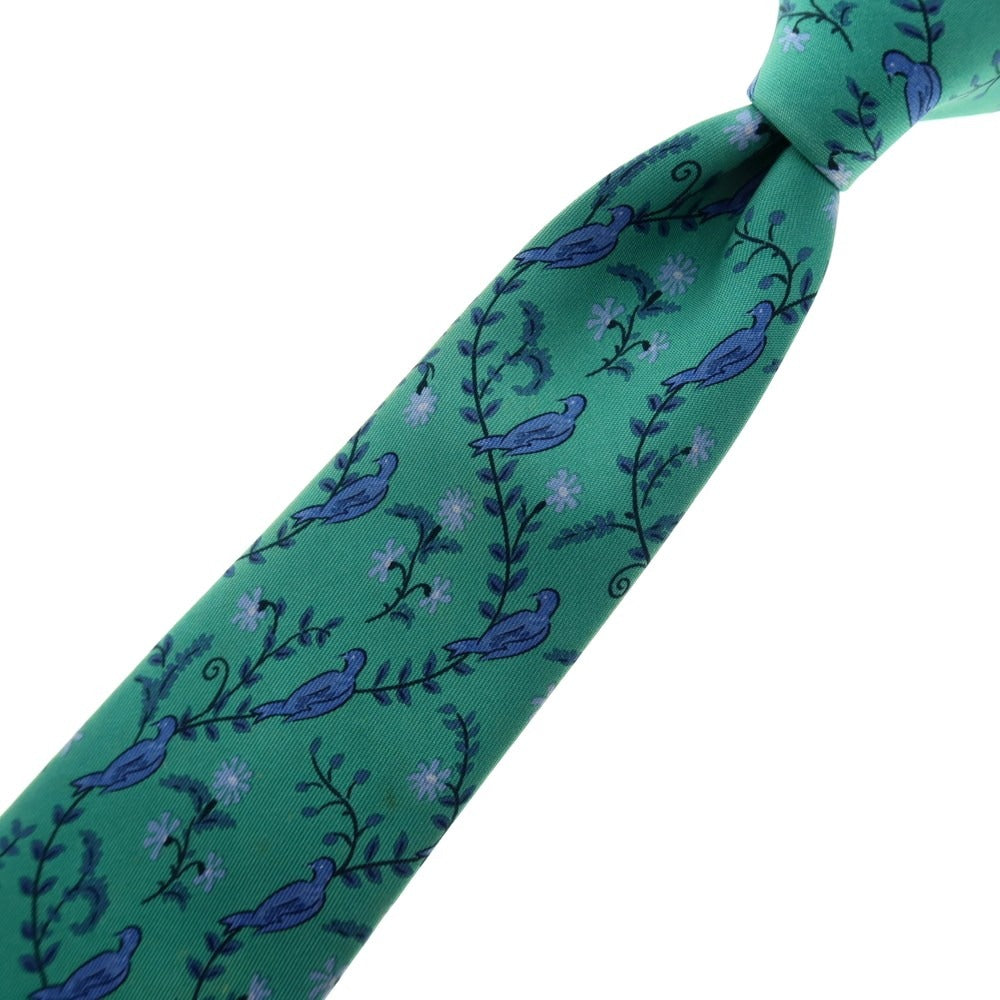 【中古】エルメス HERMES シルク プリントネクタイ グリーン【 状態ランクC 】【 メンズ 】